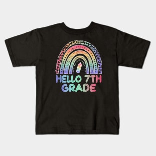 Hello 7th Grade Tie Dye Leopard Rainbow Back To School Kids T-Shirt